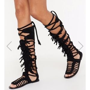 100% suede gladiator fringe sandals